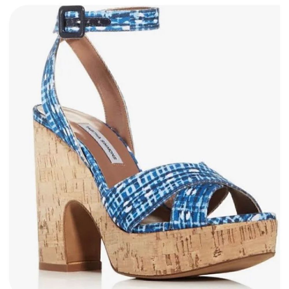 TABITHA SIMMONS Abstract Woven Ankle Strap Elena Round Toe Block Heel Sandals NW